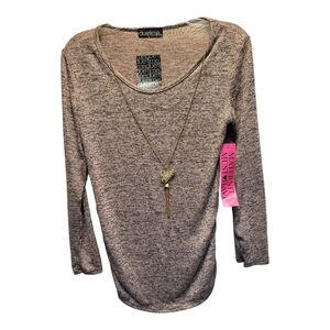 NWT Womens Maternity Heather Pink Black Fitted 3/4 Sleeve Blouse w/Necklace - S